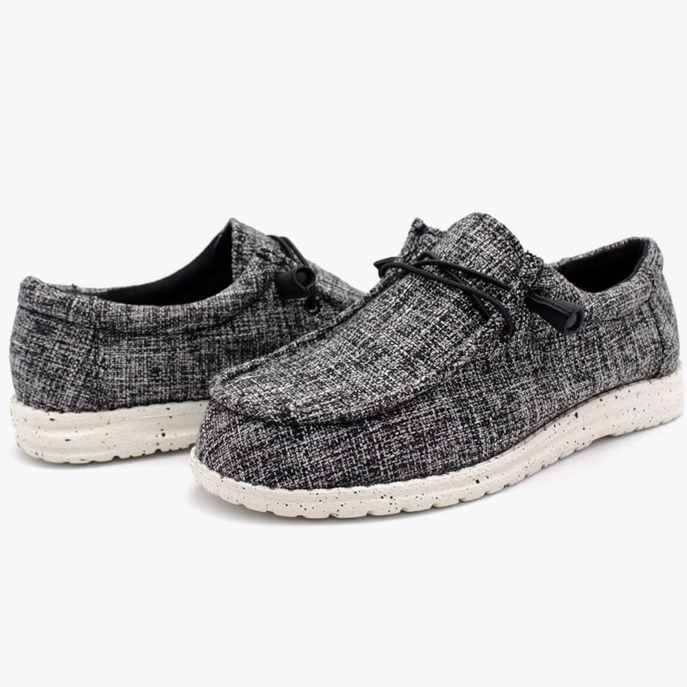 NEW! Town Forst Mens Hola Canvas Upper Slip On Loafers Black Woven Cream Size 10